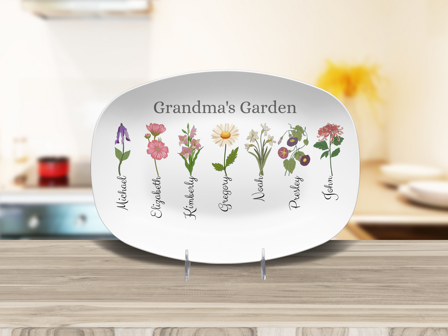 Grandma's Garden Birth Month Flower Personalized Platter