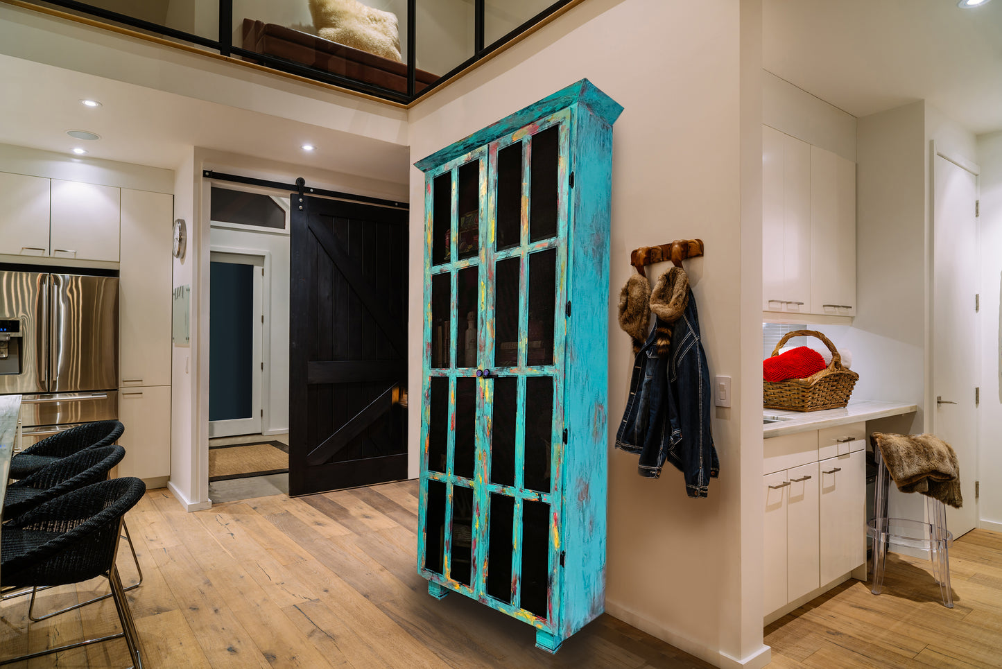Hand Painted Whimsical Patina Hutch / Painted Furniture/ Home Decor