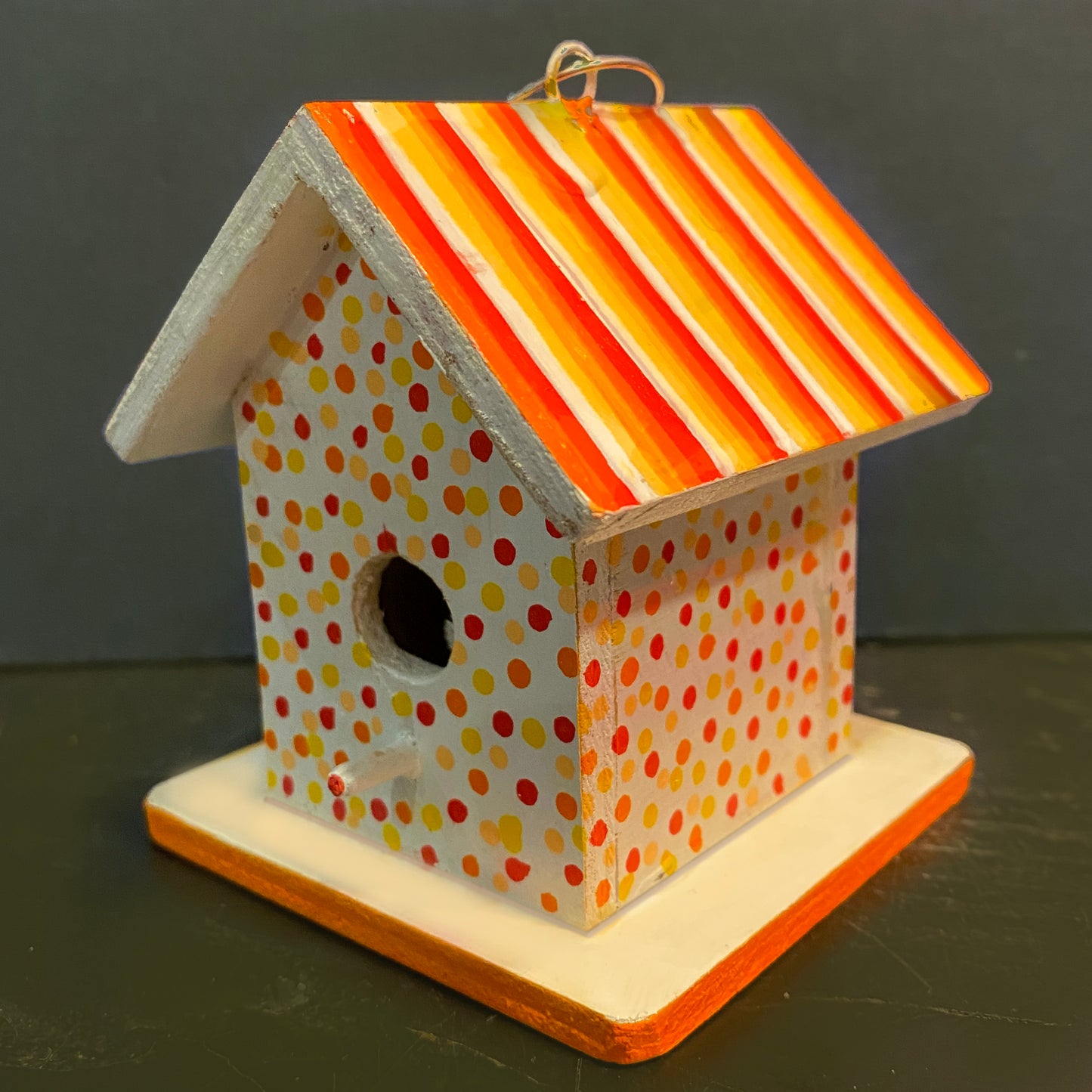 Mini Whimsical Stripes and Dots Birdhouse Ornament