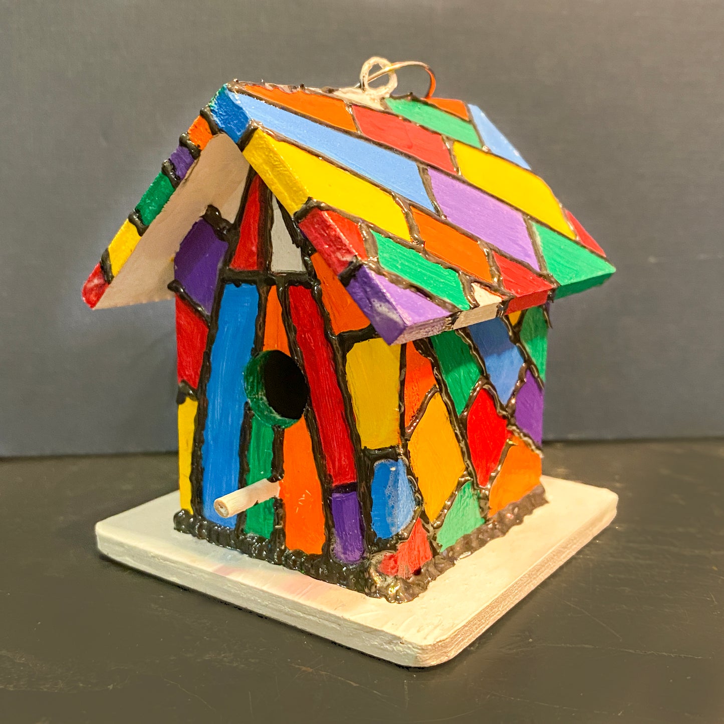 Mini Stained Glass Birdhouse Ornament