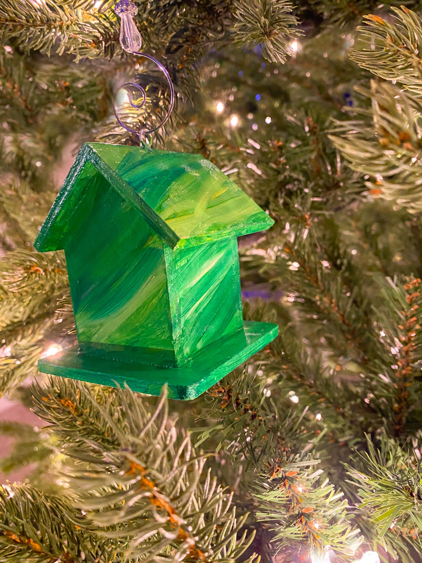 Mini Green Brushstroke Birdhouse Ornament