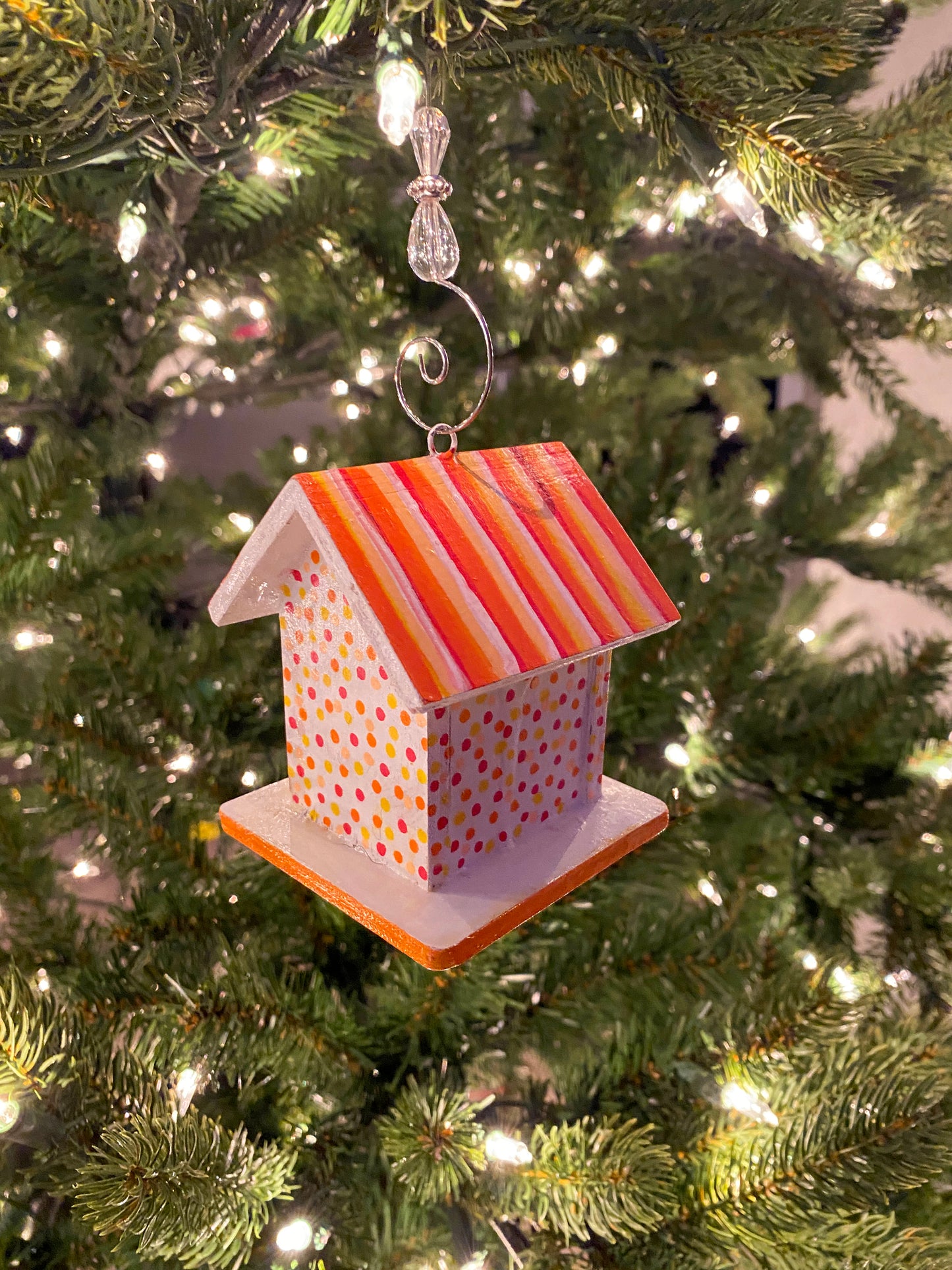 Mini Whimsical Stripes and Dots Birdhouse Ornament