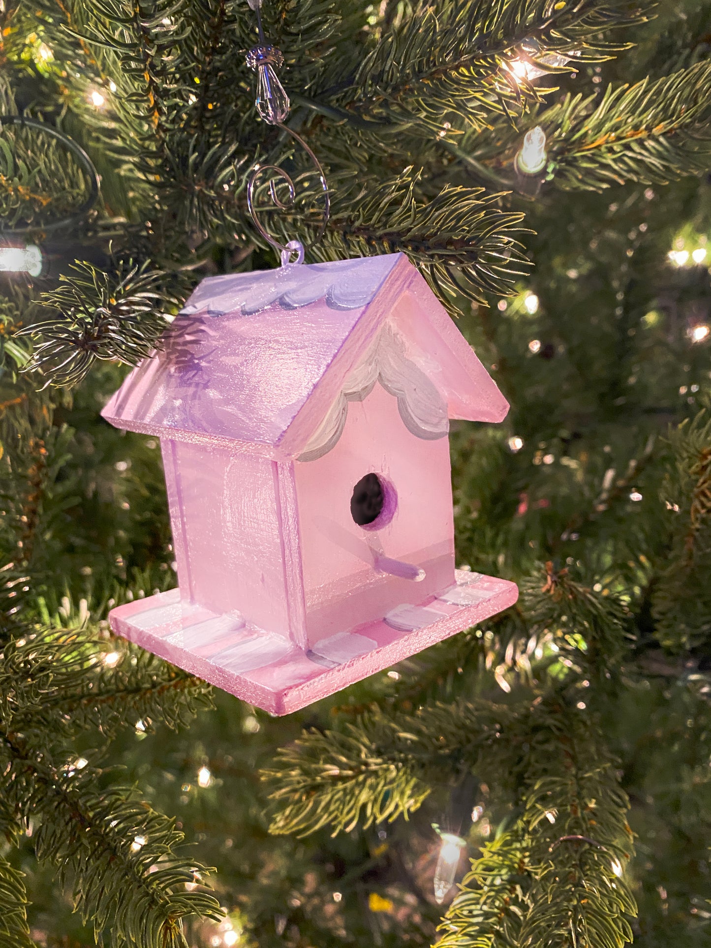 Mini Cloud Scallop Pink Birdhouse Ornament