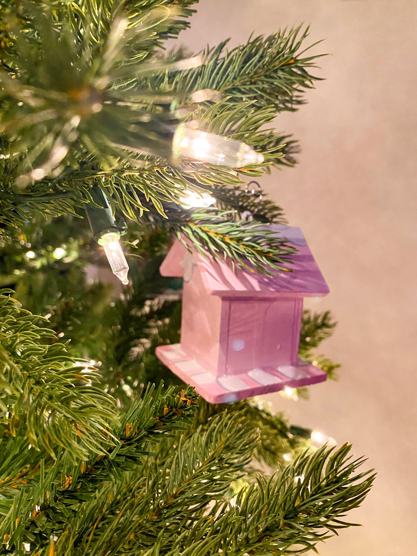 Mini Cloud Scallop Pink Birdhouse Ornament