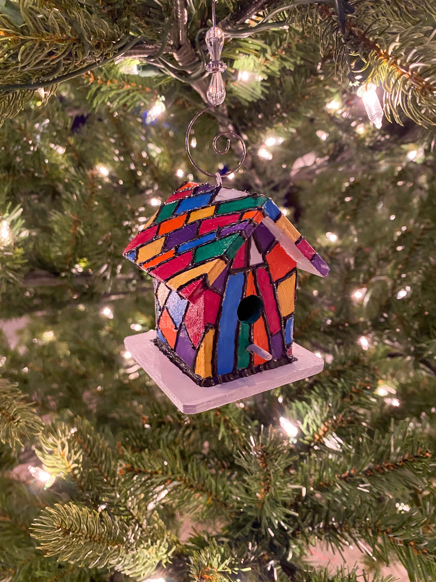 Mini Stained Glass Birdhouse Ornament