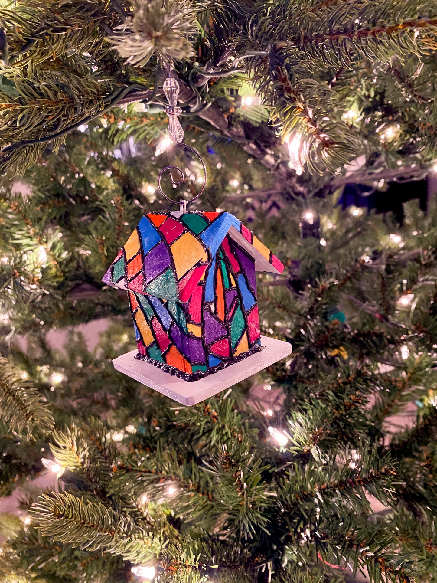 Mini Stained Glass Birdhouse Ornament