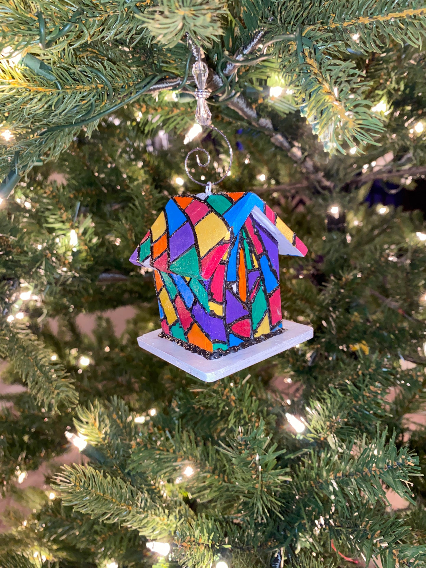 Mini Stained Glass Birdhouse Ornament