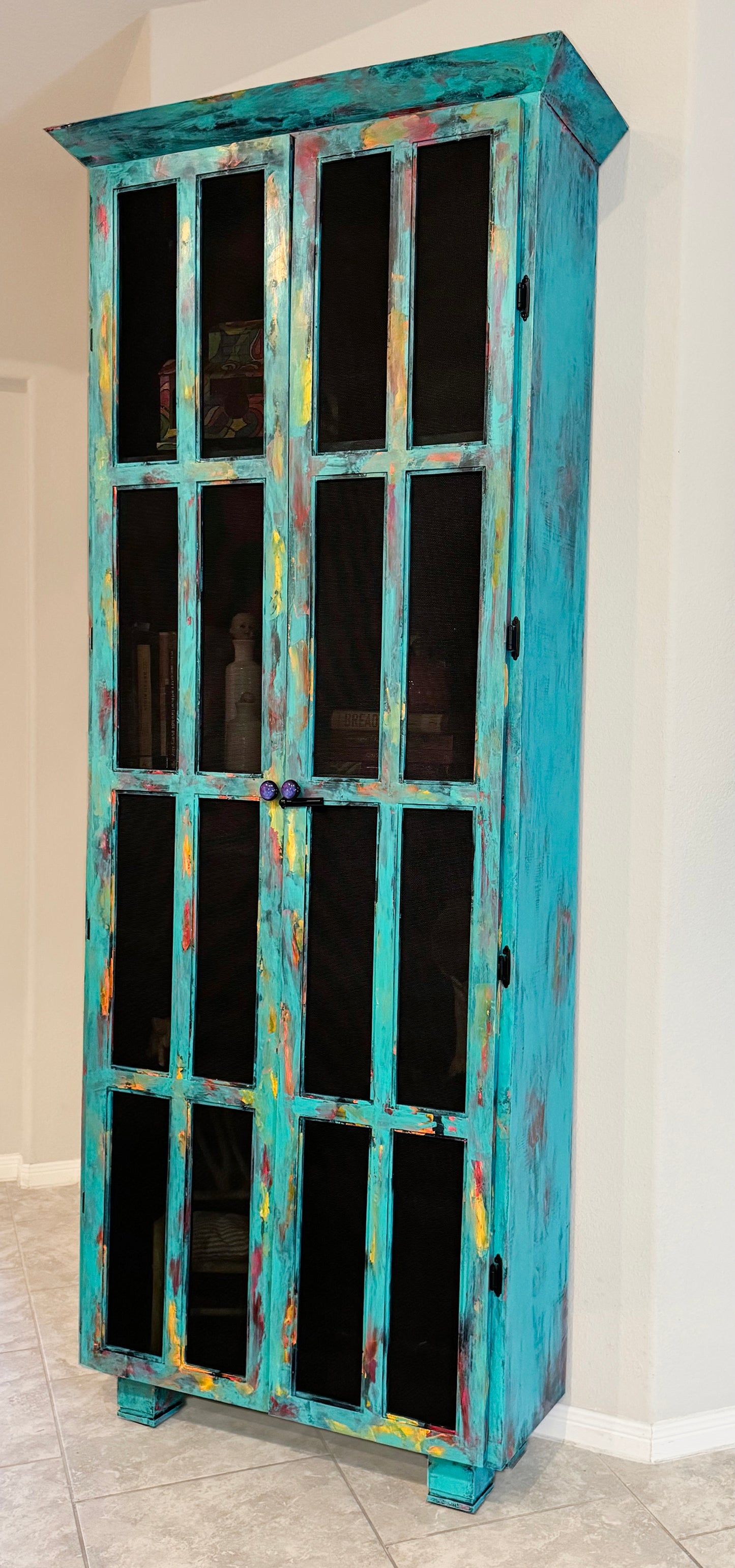 Hand Painted Whimsical Patina Hutch / Painted Furniture/ Home Decor