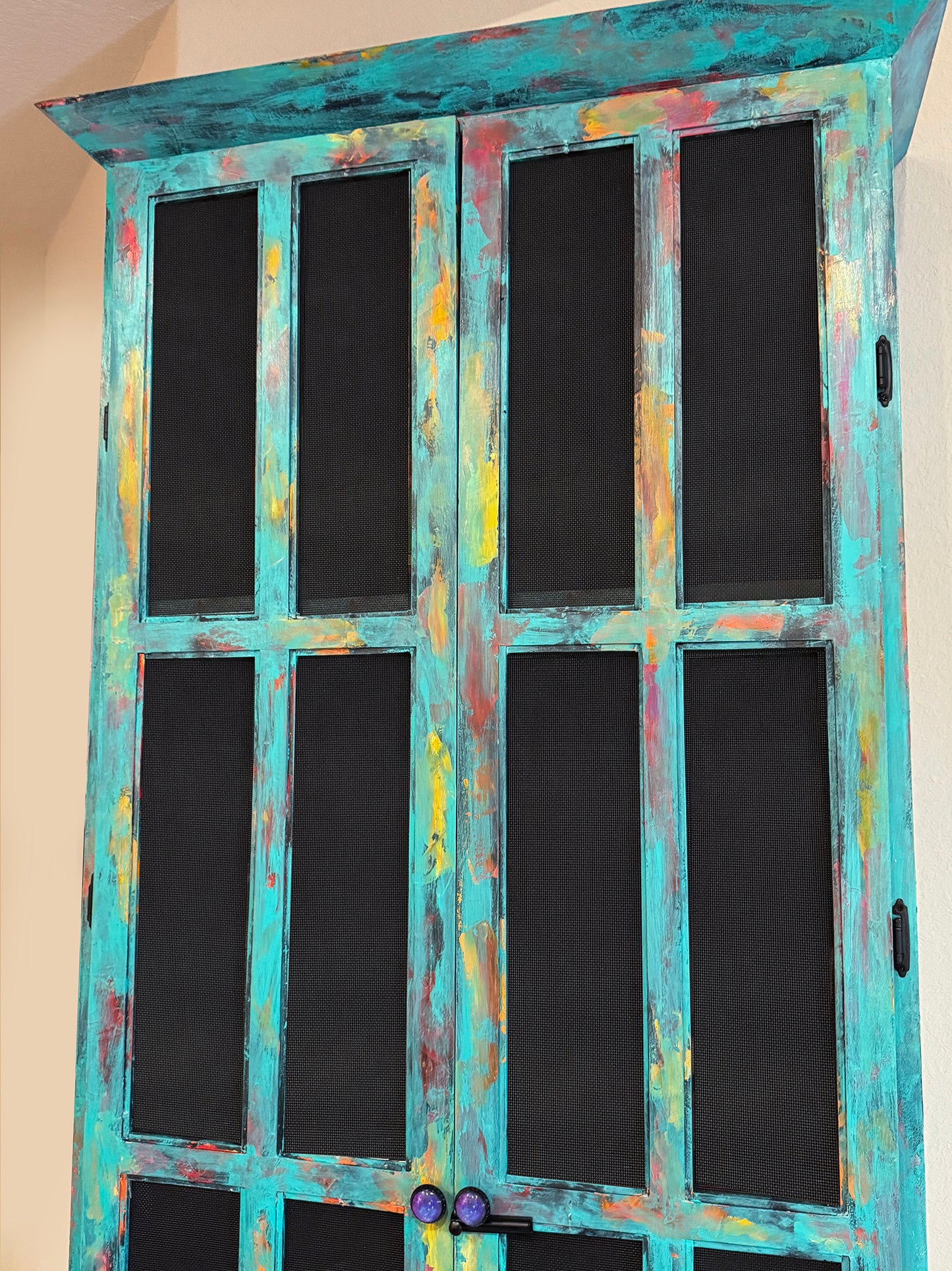 Hand Painted Whimsical Patina Hutch / Painted Furniture/ Home Decor