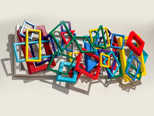 Geometric Collision Colorful Wood Wall Art Handcrafted Statement Piece