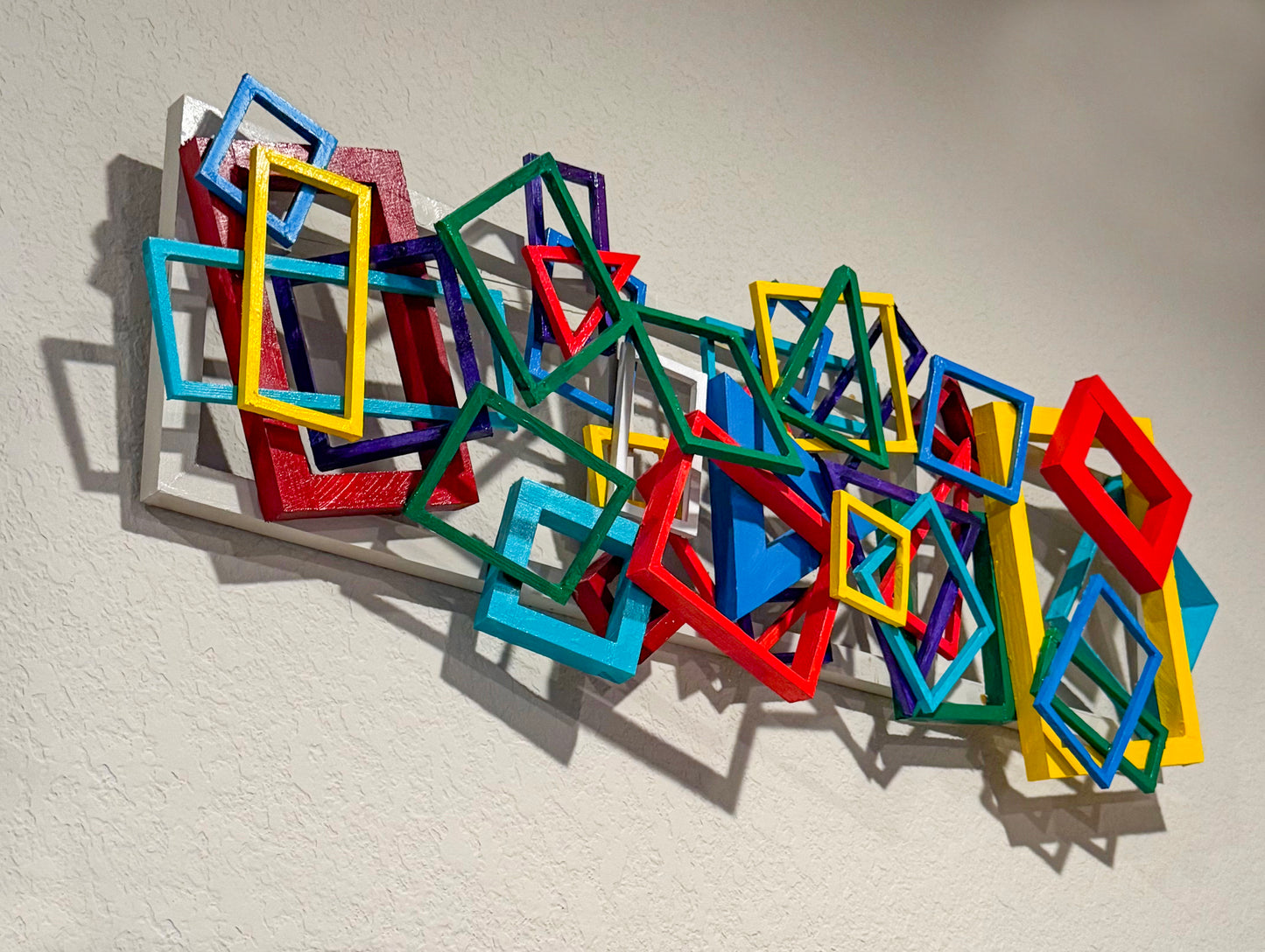 Geometric Collision Colorful Wood Wall Art Handcrafted Statement Piece