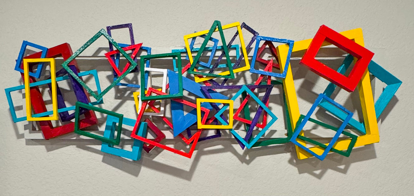 Geometric Collision Colorful Wood Wall Art Handcrafted Statement Piece