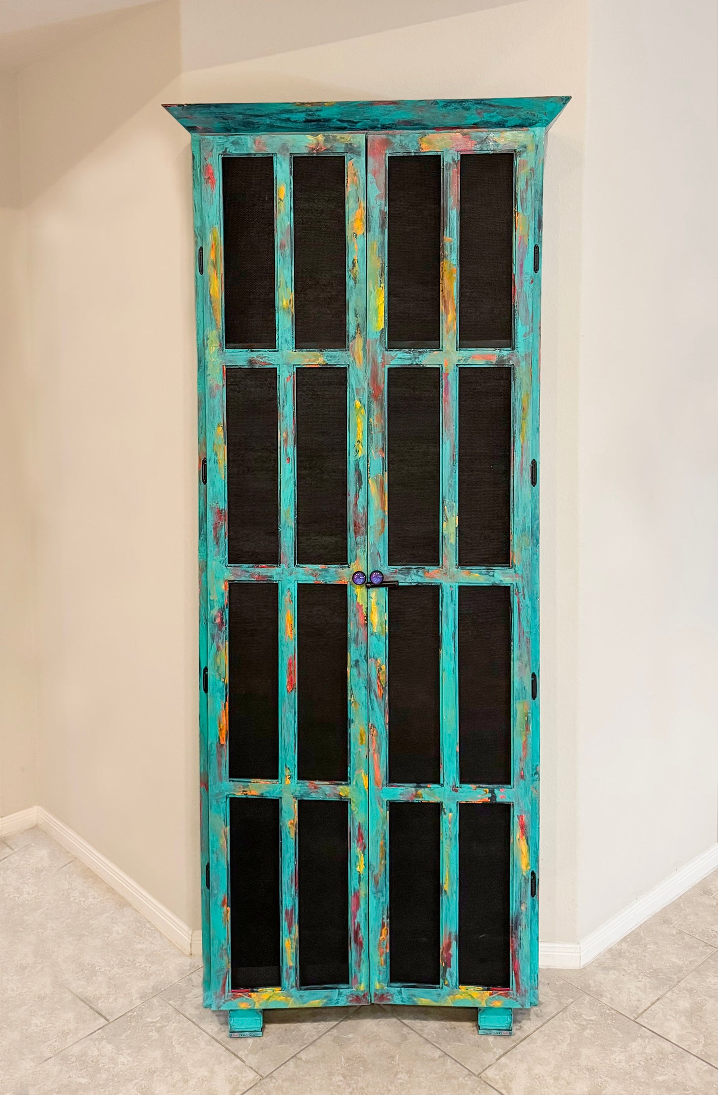 Hand Painted Whimsical Patina Hutch / Painted Furniture/ Home Decor