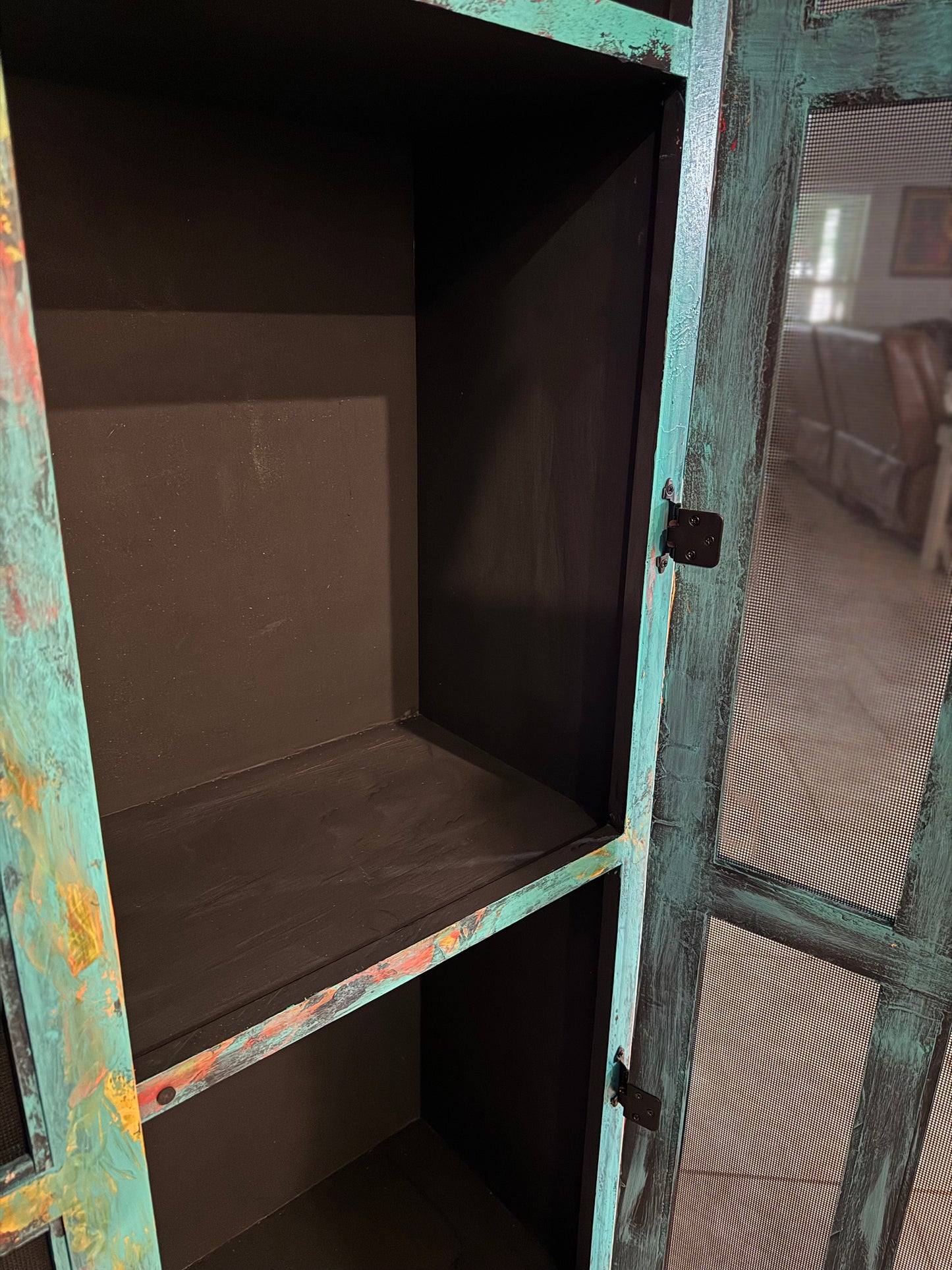 Hand Painted Whimsical Patina Hutch / Painted Furniture/ Home Decor